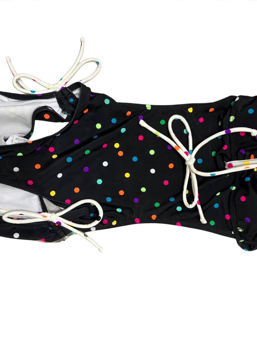OP Black One-Piece Swimsuit with Multicolor Polka Dots